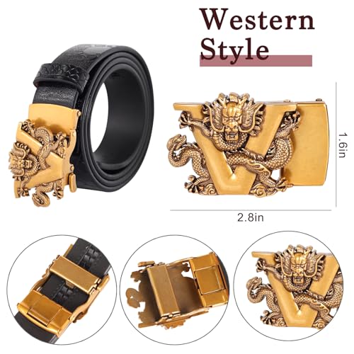 Image of Aurolran Men&Womens Leather Dress Belt Business Automatic Buckle Belt Color-Black Silver Gold
