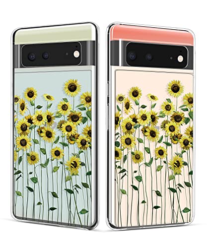 SUMGAR Hülle für Google Pixel 6 Blumen Handyhülle Kompatibel mit Pixel 6 Case Cover Vergilbungsfrei Schutzhülle Durchsichtig mit Sonnenblumen Stoßfest Slim Dünn Klar Hülle für Mädchen Frauen Cover
