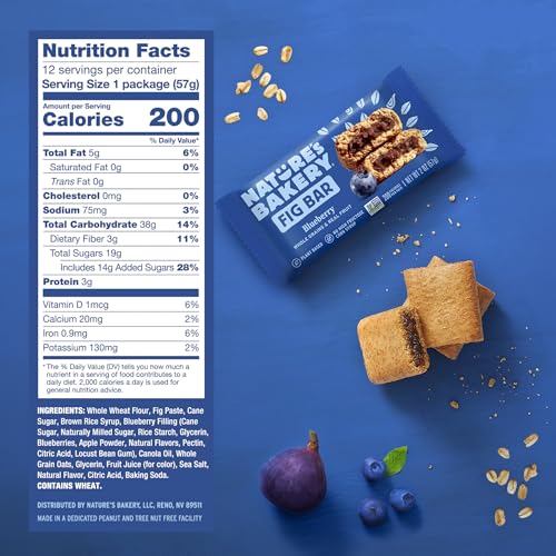 Image of Nature's Bakery Whole Wheat Fig Bars, Blueberry, Real Fruit, Vegan, Non-GMO, Snack Bar, 7 Boxes With 12 Twin Packs (84 Twin Packs)
