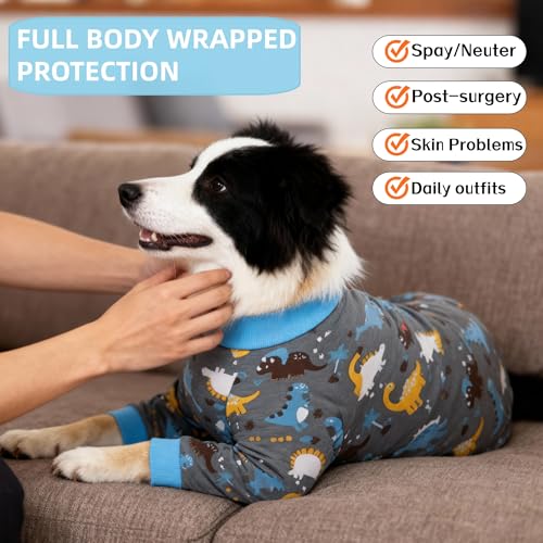 Image of Recovery Suit for Dogs Full Zipper, Four-Legged Onesie Dog Recovery Suit After Surgery, Cute Soft Bodysuit Cone Alternative Male Female Dog Neuter Anti Licking Wounds, Dinosaur, Small