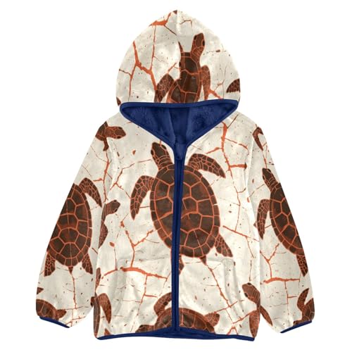 Turtle Pattern Print on Fabric Toddler Fleece Jacket Girl Boys Hooded Fleece Jacket Coat Warm Outwear Zip-up 3-10T