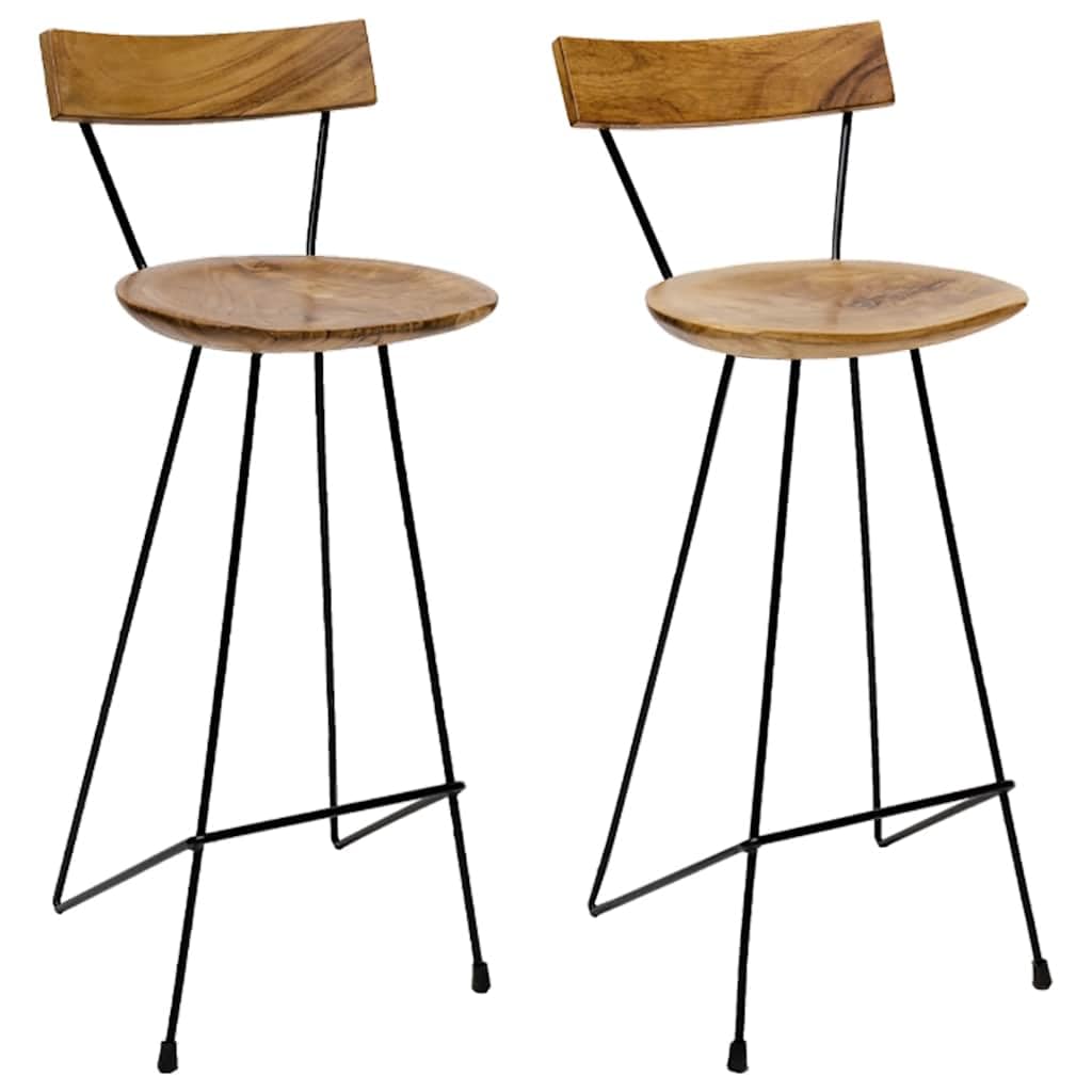 Lot de 2 tabourets de bar en teck massif 40 x 40 x 103 cm