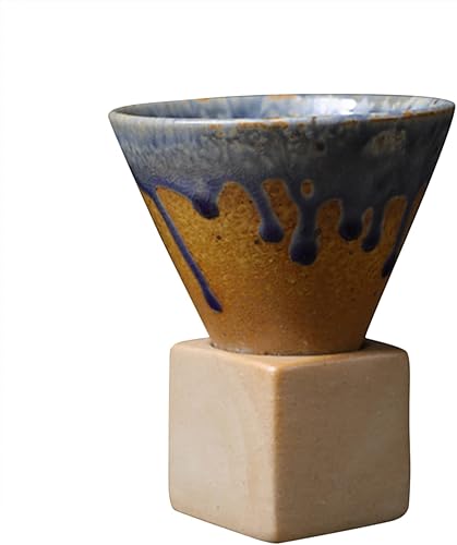 Miniatura 1 de Tazas de café de cerámica gruesa, tazas de té de cerámica de estilo japonés, taza retro de porcelana con forma de cono triangular con base cuadrada,