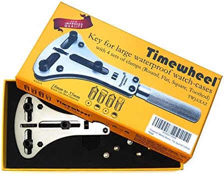 Timewheel TWJAXA2 Waterproof Watch Screw Case Back Opener Wrench for Large Watch With 4 Sets of Champs (Round, Flat, Square & Toothod)