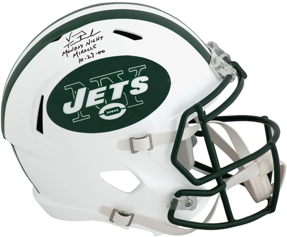 Vinny Testaverde Signed NY Jets T/B Riddell Full Size Speed Replica Helmet w/Monday Night Miracle 10-23-00 - Autographed NFL Helmets
