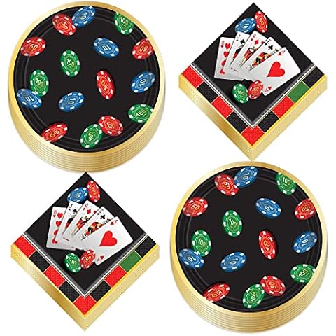 Casino Party Poker Game Night Paper Dessert Plates and Playing Card Napkins (Serves 16) Cover