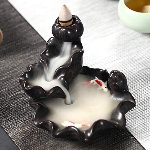 Ceramic Backflow Incense Holder Waterfall Incense Burner, Aromatherapy Ornament Home Decor With 30 Backflow Incense Cones + 50 Incense Stick #TOP3