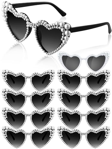 10 Pcs Bachelorette Party Sunglasses Pearl Heart Shaped Sunglasses Bridesmaid Gifts for Women Bride Wedding Party
