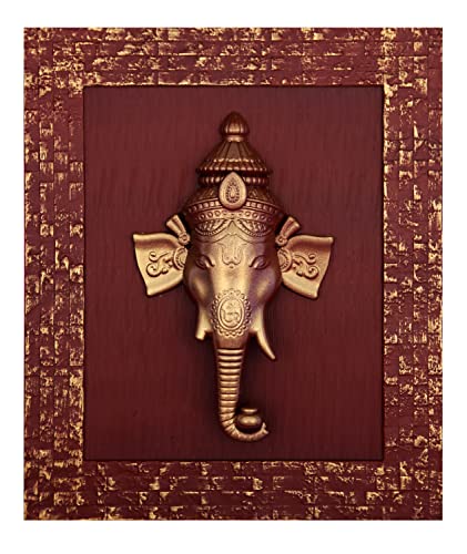 Image of Ganesha Ji Wall Hanging Decorative Figure with Frame Murti /Idol Religious Spiritual Decor for Office Home & Temple Color - Copper