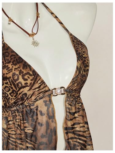Women's Y2K Cheetah Halter Top Leopard Sleeveless Open Back Going Out Cami Tops4