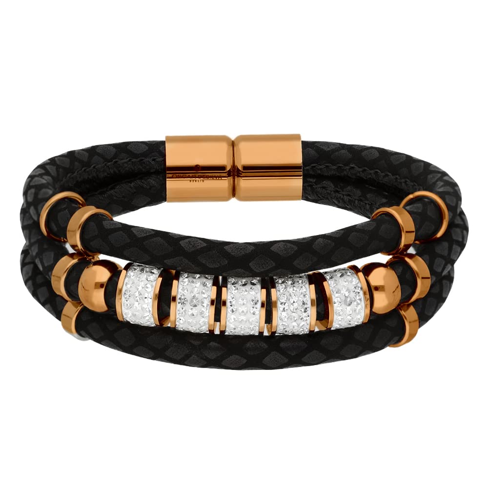 Treuheld® Stoff-Armband mit Kristall-Perlen | Magnetverschluss | 3 Reihen