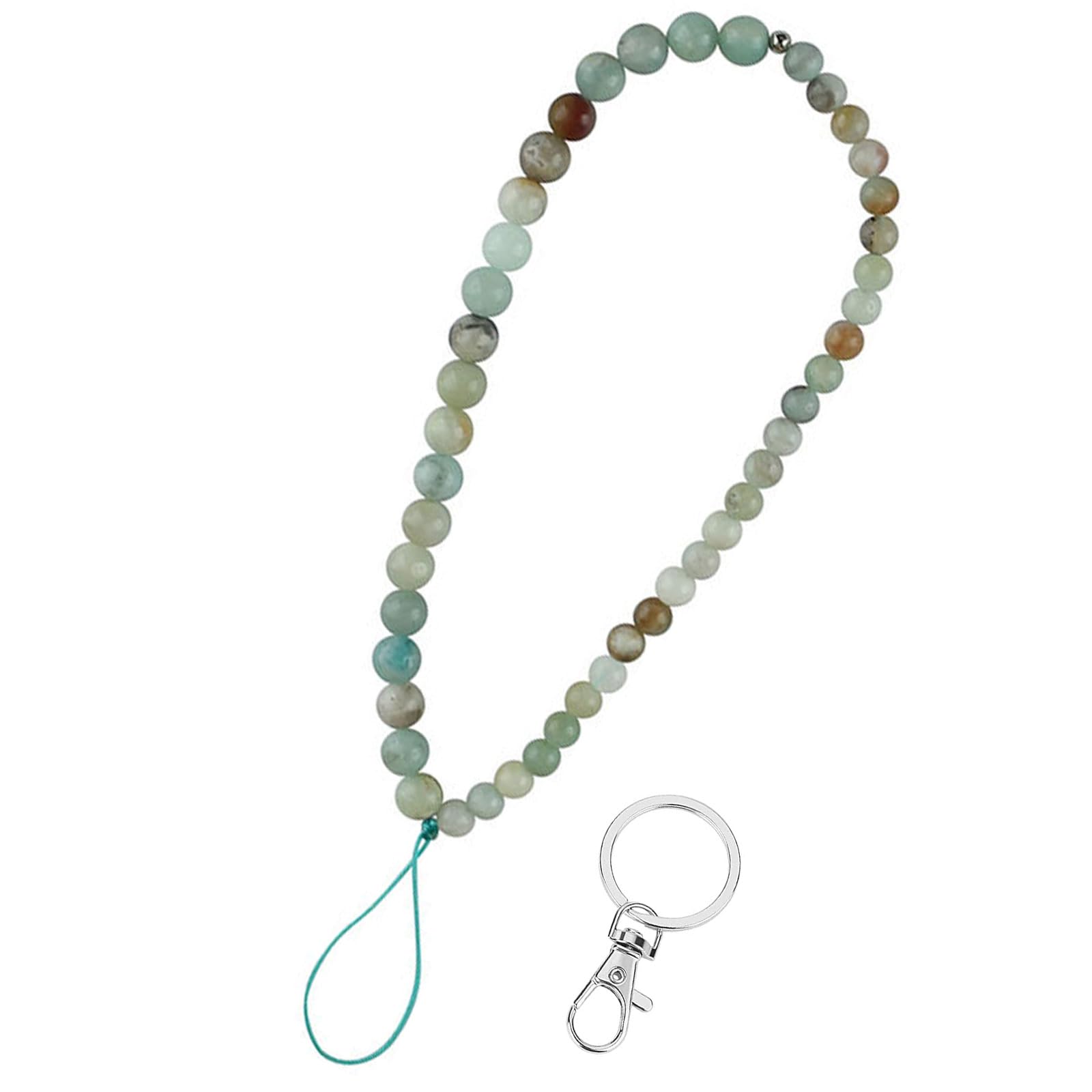 JYTDBCS Beaded Phone Charm with Key Ring, Bead Phone Chain Strap Handmade Natural Gemstone Phone Charm Anti-Lost Fashion Phone Lanyard Cell Phone Lanyard Wrist Strap for Key Chain