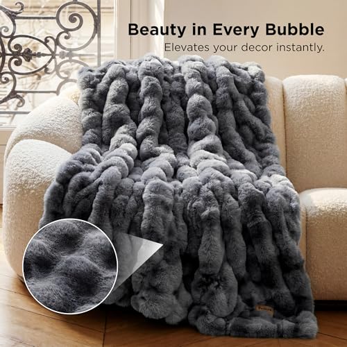 Image of Bedsure GentleSoft Fluffy Fuzzy Twin Blanket, Soft Cozy Fleece Faux Fur Blanket, Pink Decorations Coloring Couch Cover, Thick Warm Plush Women Men Birthday Gifts, Tie-dye Grey