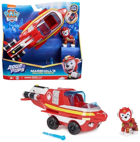 Bild von PAW PATROL PAW Patrol, Aqua Pups - Basis Fahrzeug Spielzeugauto im Delfin-Design mit Marshall Welpenfigur, Spielzeug geeignet für Kinder ab 3 Jahren