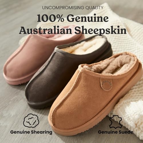 Image of Fireside by Dearfoams Women's Greta Genuine Shearling Clog Slippers, 100% Natural Suede Clogs for Outdoor & Indoor