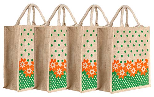 Image of Kuber Industries Jute 4 Pieces Lunch Carry Bag (Green)-CTKTC13293