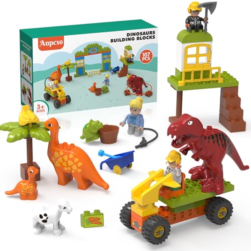 Anpcso Building Blocks for Toddlers 3-5, Dinosaur Toys- Dinosaurs, Car, Build, Learn and Play, Educational Interactive Creative DIY Toy Compatible with All Major Brands, Gift for Kids Boys Girls