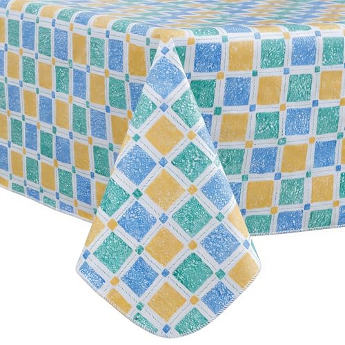 Image of Walrus Heavy Duty Vinyl Tablecloth with Flannel Backing Waterproof Oil-Proof Plastic Table Cloth Stain-Resistant Wipeable Table Cover for Indoor and Outdoor (Stained Glass Checkered,60x84 Inch)