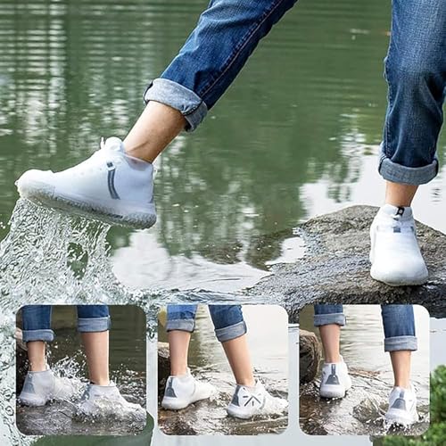 Cubrecalzados antideslizantes impermeables, para lluvia, reutilizables y plegables, para hombres y mujeres, para ciclismo al aire libre, campamento y viajes (talla pequeña, blanco) miniatura 7