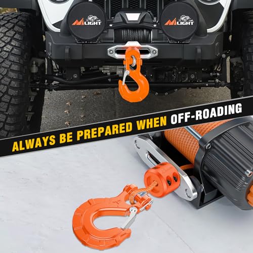 Image of Nilight 3 /8 inch Grade 70 Heavy-Duty Winch Hook with Cable Stopper - 35,000 LBS Drop-Forged Steel Clevis Hook for ATV, Jeep, Trailer Winch Recovery w /Spring Latch, Clevis Pin & Rubber Stopper, Orange