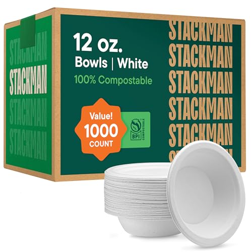 12 oz Sugarcane Fiber Paper Bowls, 1000 ct (bulk 8/125)