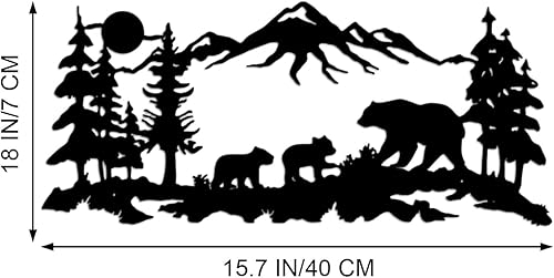Vista 37 de ESTART Decoración de pared de metal de bosque de montaña, oso de ciervo, arte de pared de metal, decoración de caza de animales rústicos para sala