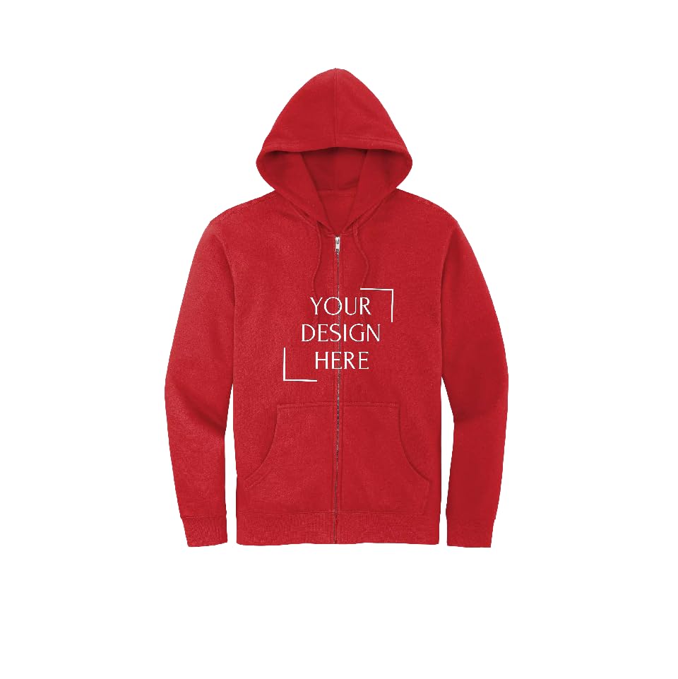 Custom Front or Back Print District Fleece Full-Zip Hoodie with Your Image for Men, Women and Kids