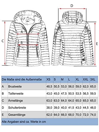 MARIKOO Damen leichte Übergangsjacke Steppjacke mit Kapuze Asraa Taupe Gr. XXL