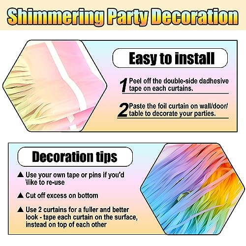 Image of 6 Pack Light Raainbow Foil Fringe Curtain Backdrop, 3.28Ft x 8.2Ft Metallic Tinsel Foil Fringe Streamer Curtains for Photo Booth, Christmas Day, Thanksgiving, Wedding, New Year Party Decorations