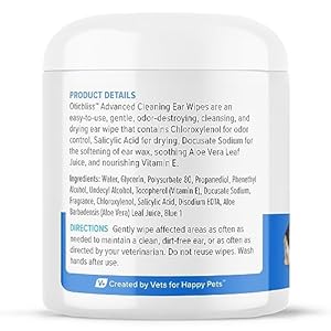 VETNIQUE Oticbliss Advanced Cleaning Ear Wipes for Dogs & Cats for Odor Control, Dirt and Wax Removal with Soothing Aloe Vera, Drying Agent and Vitamin E, Clear the Ear 100ct Wipes