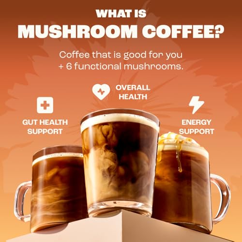 Image of RYZE SUPERFOODS Mushroom Medium Roast Coffee USDA Organic with 6 Adaptogenic Mushrooms, USA Grown Instant Coffee for Better Energy, Focus Digestion Immunity with Lions Mane & Turkey Tail 30 Servings