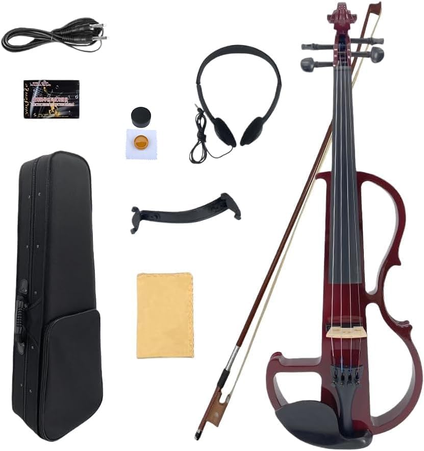 Yinfente Electric Violin 4/4 Full Size Silent 4 String Student Beginner Violin Ebony Fittings With Case Bow Shoulder rest Rosin Cable Headphone