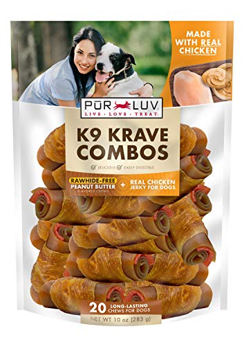 Pur Luv K9 Kraves Rawhide Free Peanut Butter and Chicken Jerky Combos, Brown (84719)