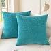 CaliTime Pack of 2 Cozy Throw Pillow Covers Cases for Couch Sofa Home Decoration Solid Dyed Soft Chenille 18 X 18 Inches Lake Blue