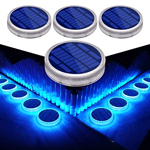 Blue Solar Deck Dock Lights Solar Powered, Step Warning Lights for Outside Driveway Sidewalk Garden...