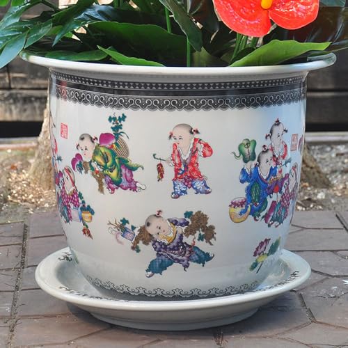Maceta de cerámica Estilo Chinoiserie, Maceta Pintada a Mano, Maceta de cerámica, Maceta de bonsái Oriental China, Maceta Decorativa para Plantas, Maceta para orquídeas suculentas