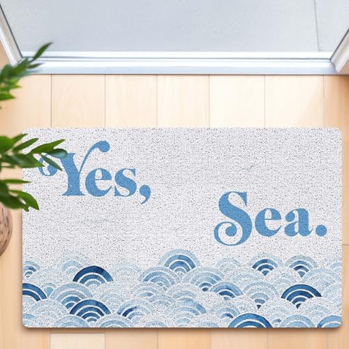 RYYCDOI Ocean Beach Door Mat, Coastal Nautical Doormat Outdoor Indoor Entrance Porch, Sea Waves Beachy Outdoor Mat, Blue Coastal Welcome Mats for Front Door, 17x30 Inch - Image 2