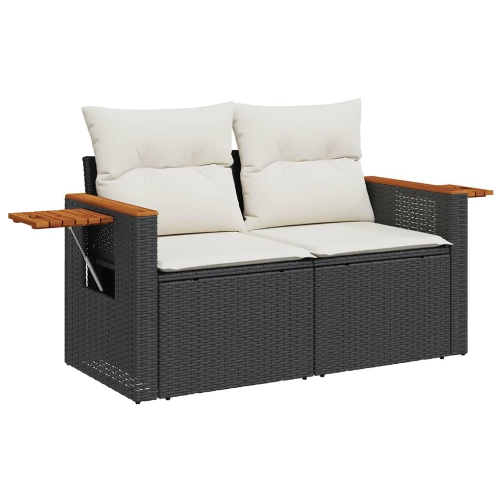 IKAYAA Divanetto da Esterno 2 Posti con Contenitore Divano da Giardino in Polyrattan Salotto da Giardino in Polyrattan Set da arredo per Esterno con Cuscini-Nero e Bianco-2 pz