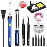Lesimoll はんだごて ハンダゴテ 15-in-1はんだごてセット 溶接工具 精密半田ごて 電気ハンダゴテ 60W 温度調節可能(200～480℃) 5つ無酸素銅こて先 50g高純度はんだ 10gフラックスペースト付き ON/OFFスイッチ付き 半田吸取器 日本語取扱説明書付き 家電修理・回路基板・基盤などにの電子作業・電気DIY用（15点セット）