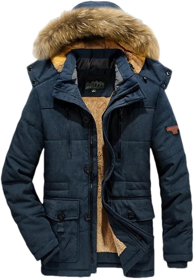 Adhdyuud Men's Thick Warm Parka Winter Outdoor Multi Pocket Solid Hood Jackets Coat With Hat Detachable