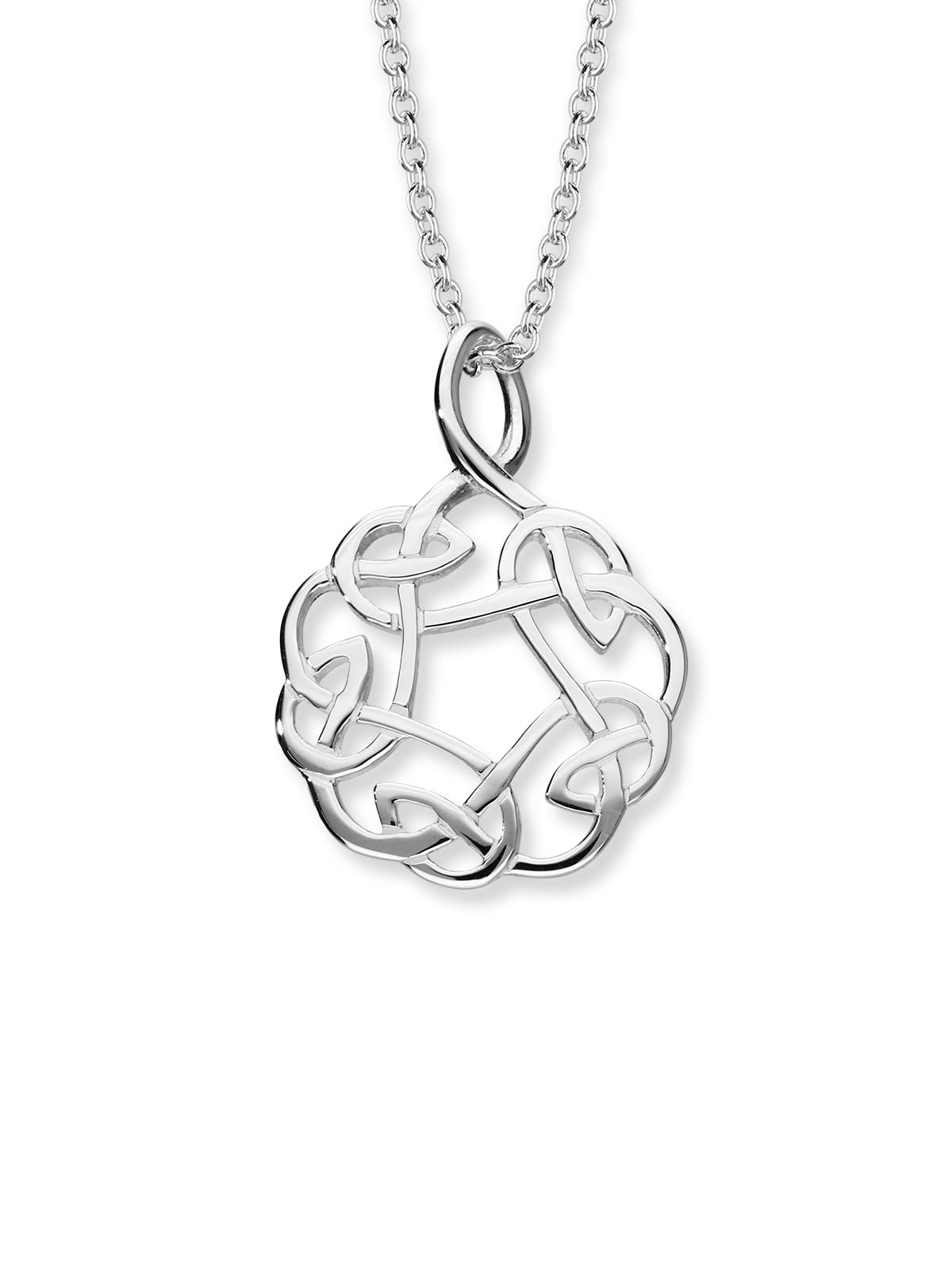 ORTAK 925 Sterling Silver Handmade Pendant Necklace Lightweight Round Celtic Knots Artwork Inspired High Polished Celtic Fine Jewellery Made In Scotland