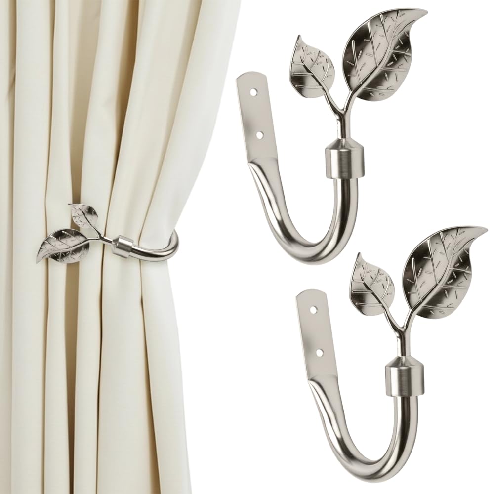Metal Window Holdbacks, 2Pcs Decorative Leaf Drapes Holders Multi-functional Curtain Holdbacks for Window Home Decoration