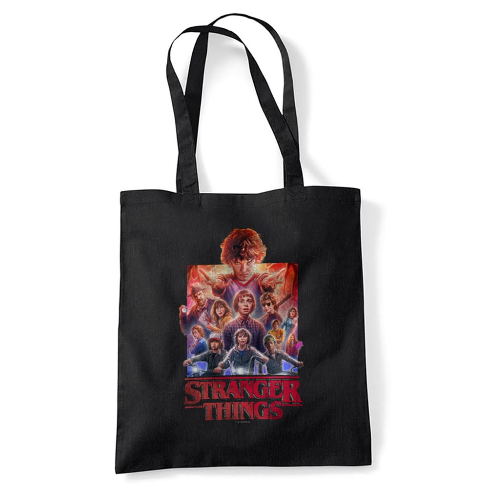 Stranger Things Group Poster Grocery Travel Reusable Tote Bag, Black