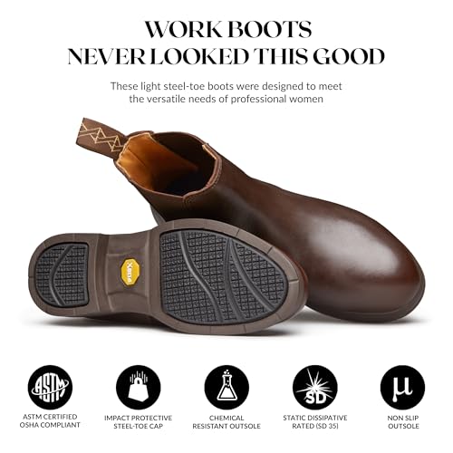 Image of Xena Workwear, Valence V1 Steel Toe Women's Work Boots, Chelsea, Slip Resistant, ASTM F2413 Certified, OSHA Compliant, Static Dissipative SD, Leather