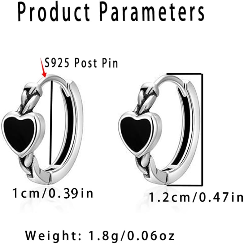 Black Love Heart Hoop Earrings for Women 925 Sterling Silver Post Clasp Twisted Cartilage Piercing Huggie Hoops Earring Dainty Jewelry Wedding Holiday Fashion Present - Image 6