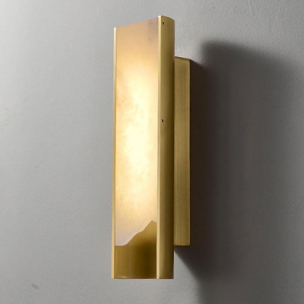 KXKLGWHN LED Warm Light Indoor Wall Lamp, Modern Industrial Style Alabaster Wall Light, 15.7in Natural Marble Wall Sconce, Bedside Stair Dressing Table Decorative Lighting Fixtures