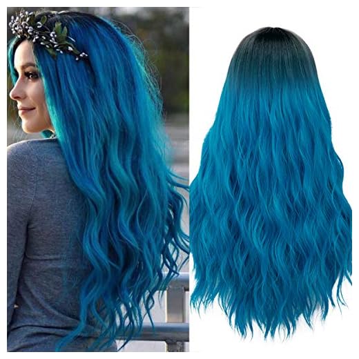 Mildiso Blue Wigs for Women 26" Long Ombre Blue Wig with Wig Cap Curly Wavy Blue Mermaid Wig Natural Cute Soft Wigs for Daily Party M052B