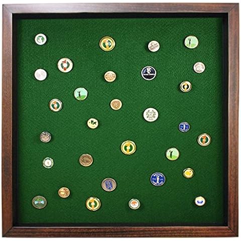 Eureka Golf Products Golf Ball Marker Display Case w/Acrylic Cover | Holds 100 Pegged or Non Pegged (Flat) Ball Markers | Cherry Finish | Wall Mounted Wooden Case | Measures 15.5" W X 16.5" H Cover