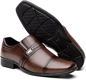 Sapato Social Masculino Em Couro Sintético Envernizado Design Elegante com Detalhe em Metal Bico Quadrado Sofisticado Sola Emborrachada Antiderrapante Ideal Para Casamentos Festas Trabalho e Uso Diário.
