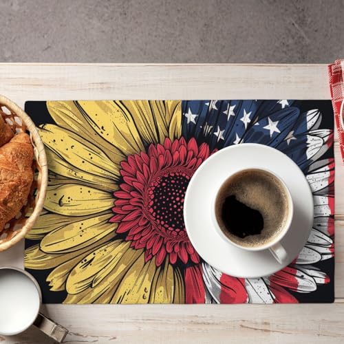 Set de table en lin isolant thermique avec motif floral drapeau jaune - 8